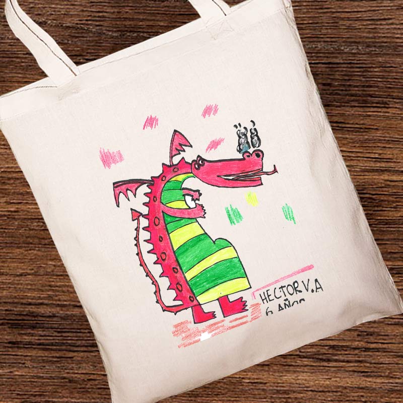 Bolsa tote bag personalizada con el dibujo de tu hijo