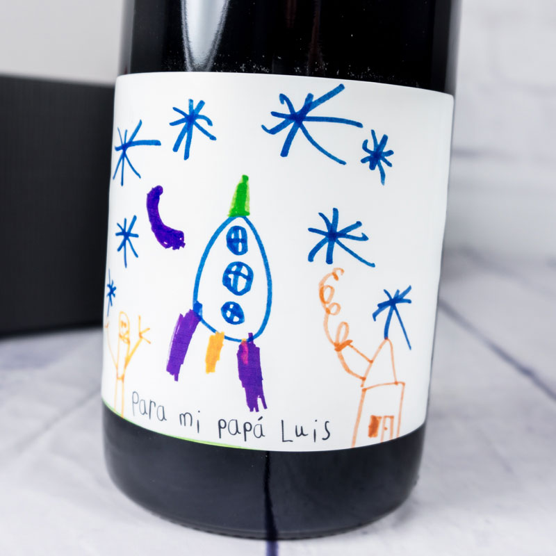 Botella de vino con el dibujo de tu hijo