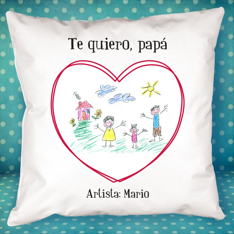 Cojín personalizado corazón con dibujo de tu hijo