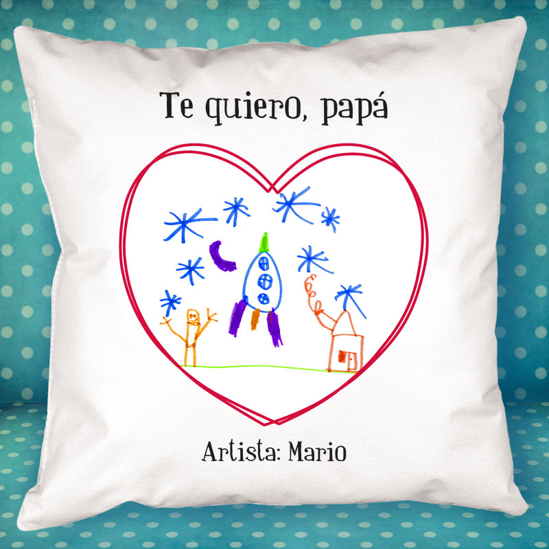 Cojín personalizado corazón con dibujo de tu hijo