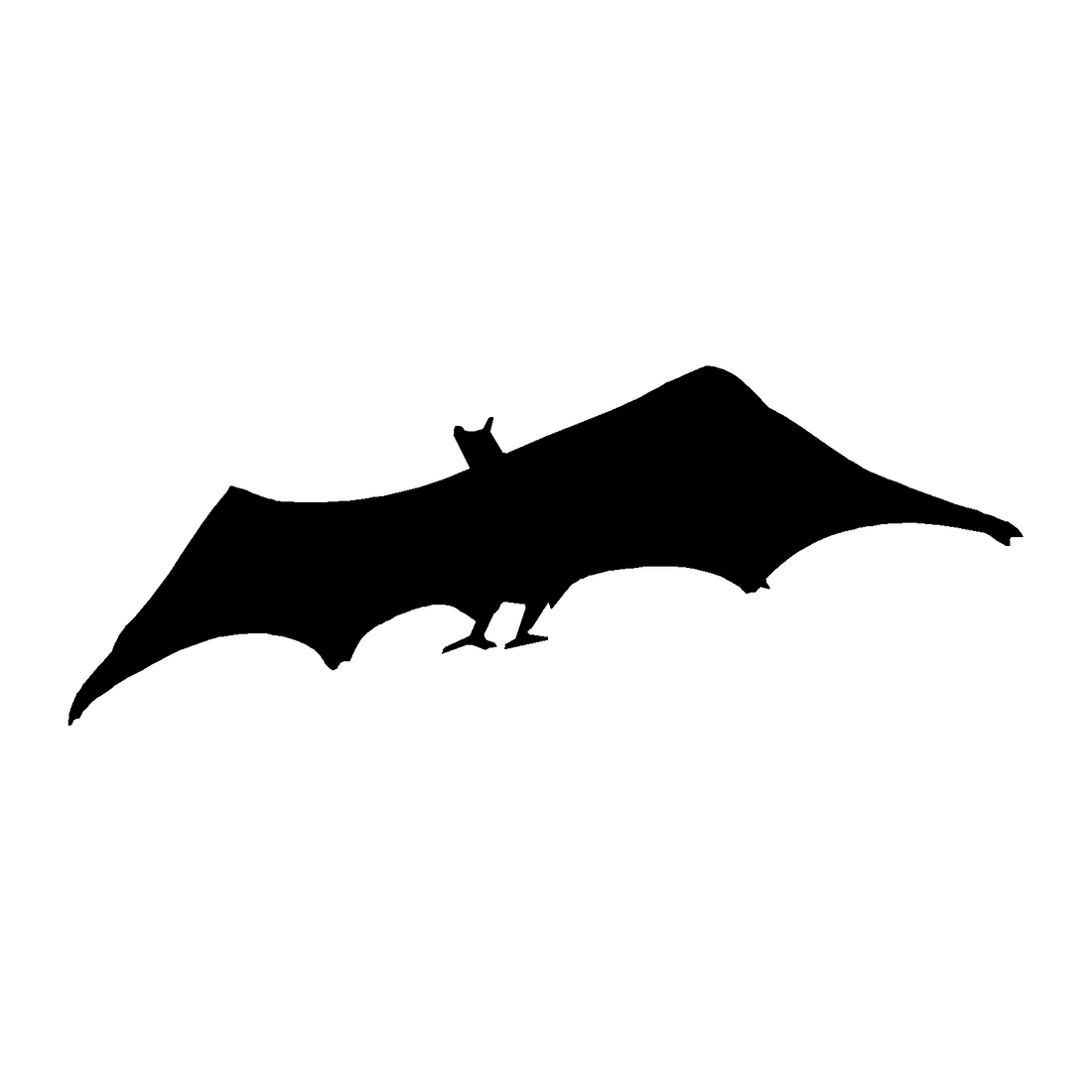 Silueta negra de murciélago con alas extendidas sobre fondo blanco