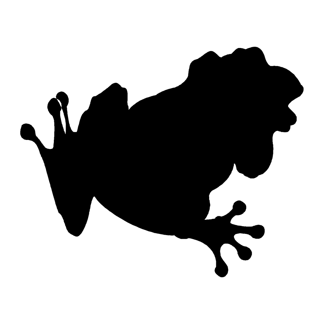 Silueta negra de rana sobre fondo blanco