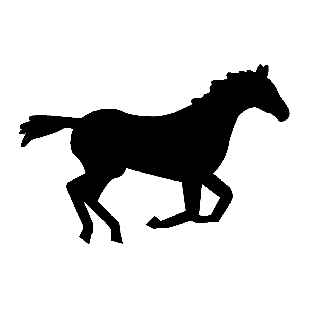 Pegatina silueta de caballo al galope en negro sobre fondo blanco