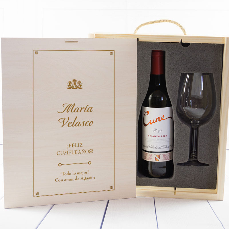 Kit con Vino Cune Crianza con caja grabada