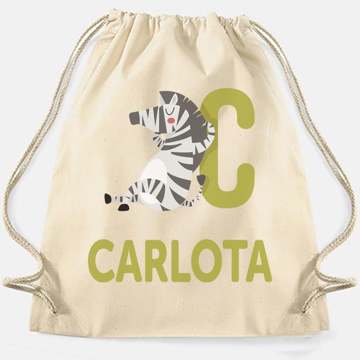 Mochila de cuerdas BIO personalizada 'alfabeto animal'