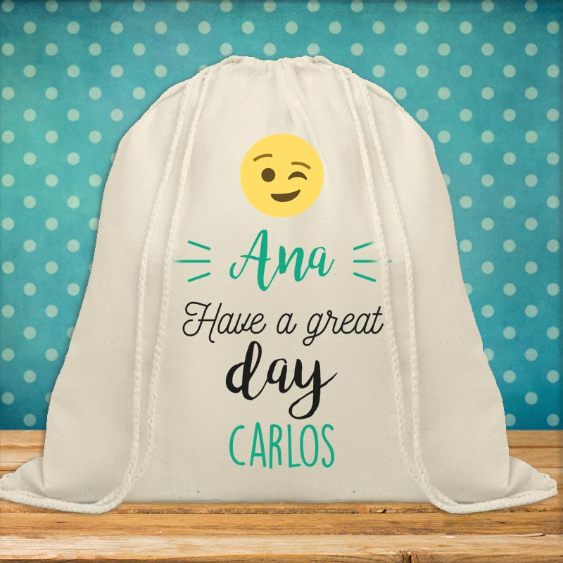 Mochila de cuerdas BIO personalizada emoticono