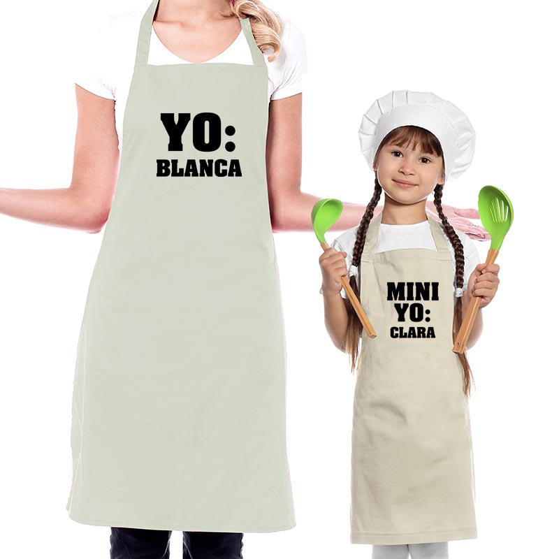 Pack de delantal BIO bordado 'Yo y mini yo'