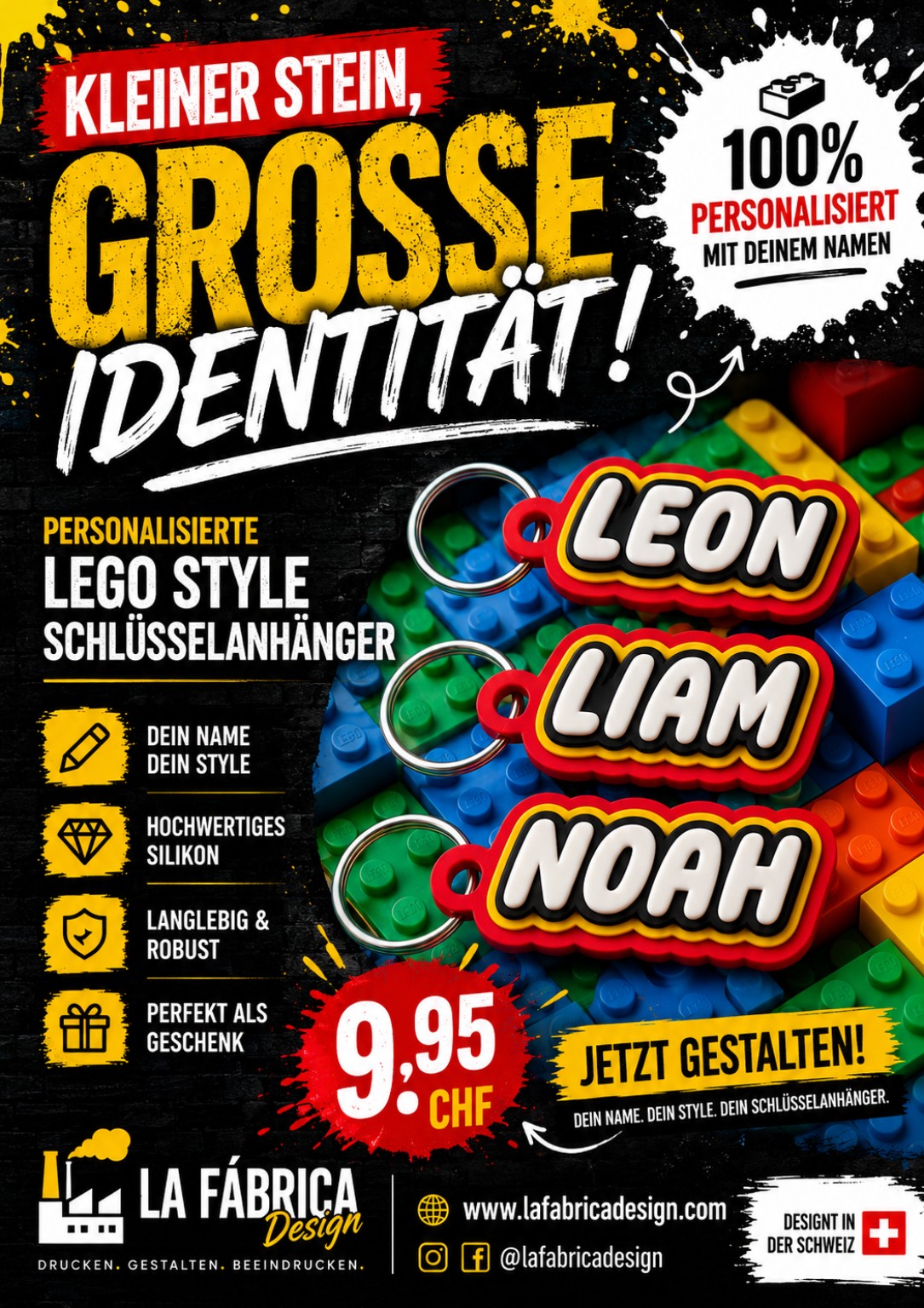 Personalisierte Schlüsselanhänger im Baustein-Stil – Produktbeispiel