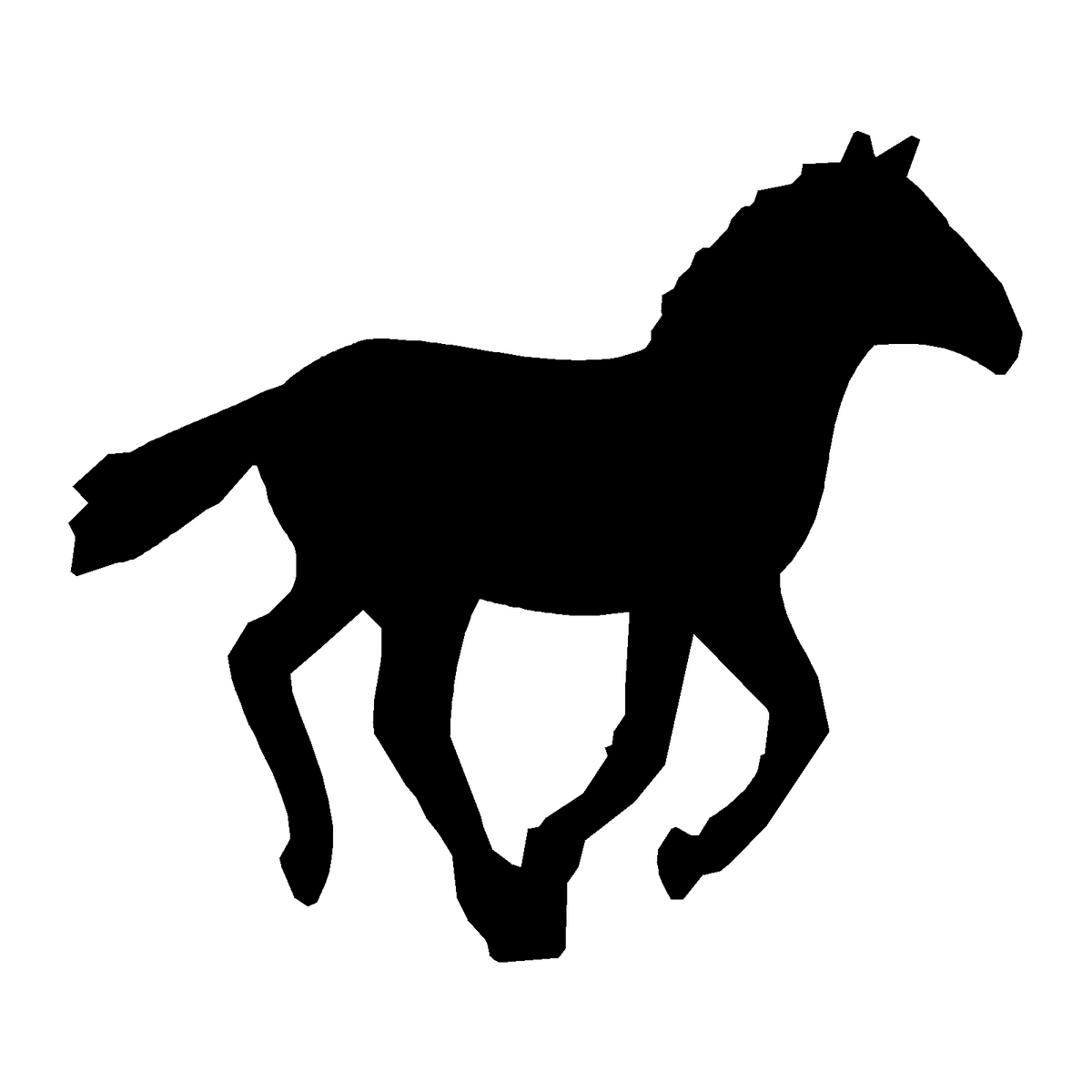 Pegatina silueta de caballo al paso en negro sobre fondo blanco