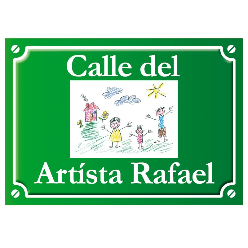 Placa de calle con el dibujo de tu hijo